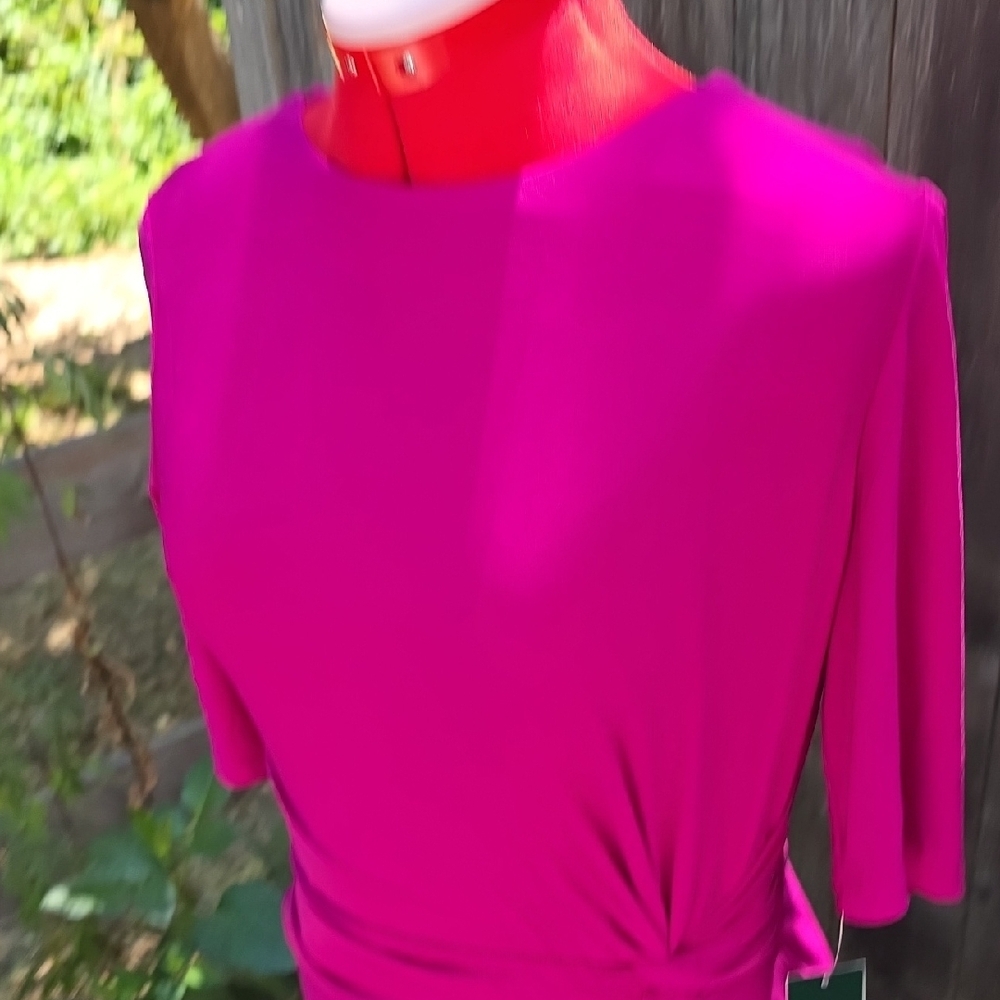 Lauren Ralph Lauren Pink Wrap Midi Dress Mock Neck - Picture 8 of 8